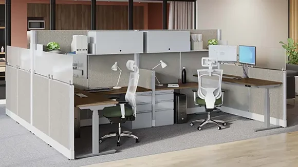 4 Person Workstation with Panel Storage and Power