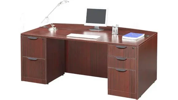 Bow-Front Desk 72in W x 41in D with 2 Pedestals