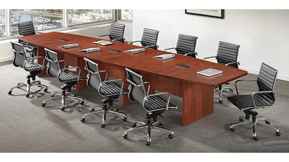 Boat Shape Conference Table 16ft W x 48in D with Slab Base