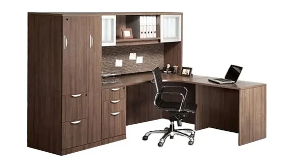 L-Desk 90in W x 66in D with 1 Pedestal and Hutch