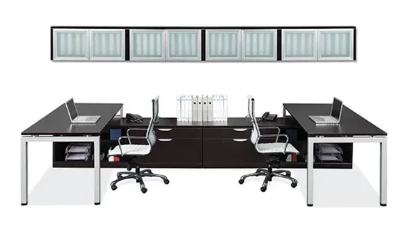Workstation 146in W x 72in D with 1 Pedestal and Hutch