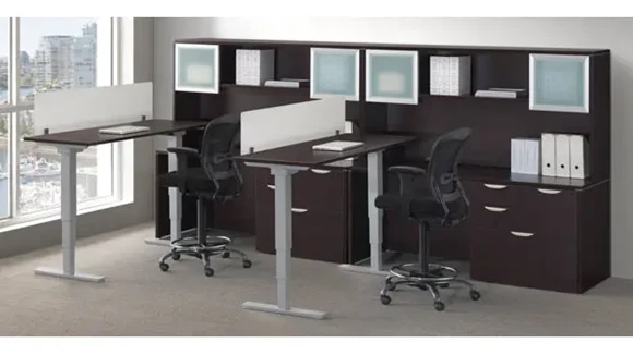Electric Standing Desk 142in W x 96in D with 2 Pedestals