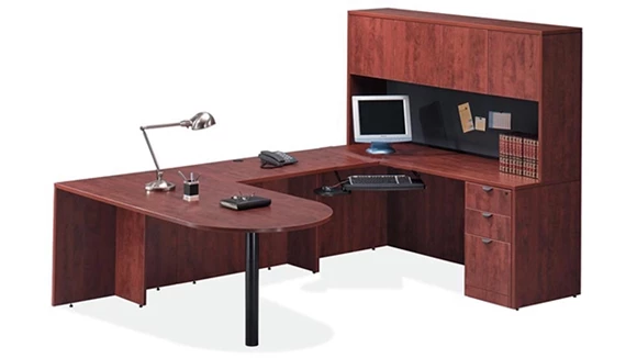 66in x 96in Single BoxBoxFile Ped Bullet U-Desk with 4 Wood Door Hutch