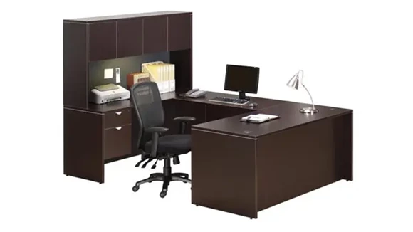 U-Desk 66in W x 96in D with Hutch and Hanging Pedestal