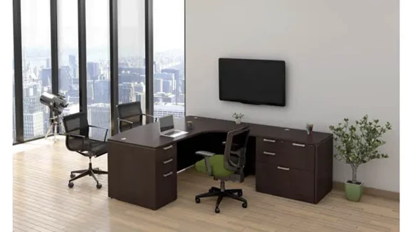 L-Desk 72in W x 96in D with 2 Pedestals and Corner Extension