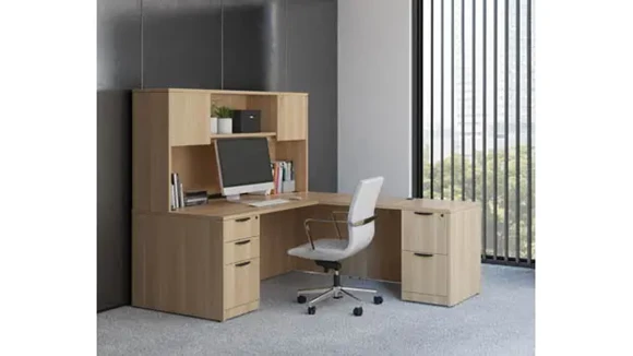 L-Desk 72in W x 84in D with 2 Pedestals and Hutch