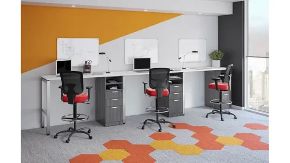Sit-To-Stand Benching Workstation 180in W x 24in D with 2 Pedestals