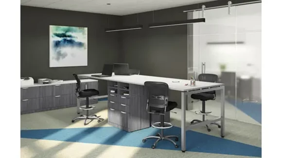Person Workstation 142in W x 48in D with 2 Pedestals and Storage Cabinet