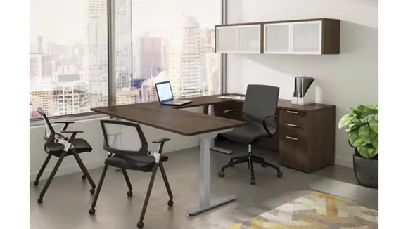 Sit-To-Stand U-Desk 72in W x 102in D with 1 Pedestal