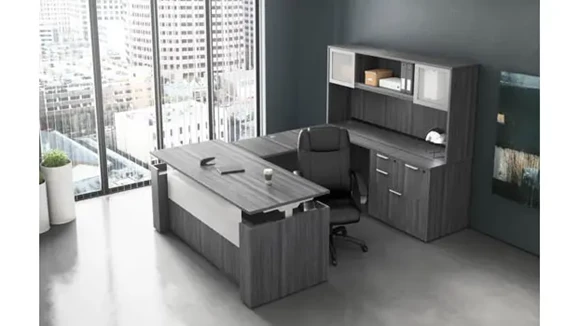 Sit-To-Stand U-Desk 72in W x 101in D with Hutch