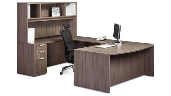 Bow-Front U-Desk 72in W x 112in D with 1 Pedestal and Hutch