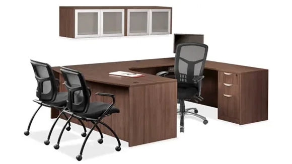 U-Desk 107in W x 72in D with 1 Pedestal and Hutch