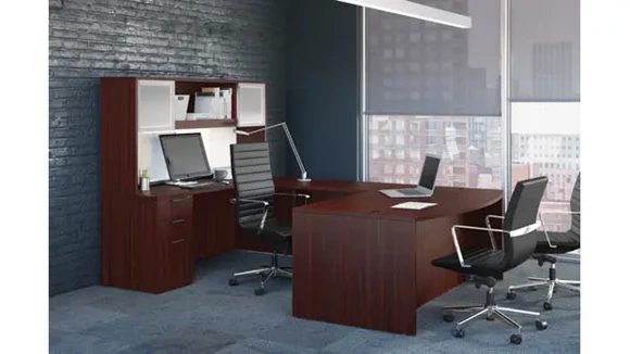 Bow-Front U-Desk 72in W x 112in D with 1 Pedestal and Hutch