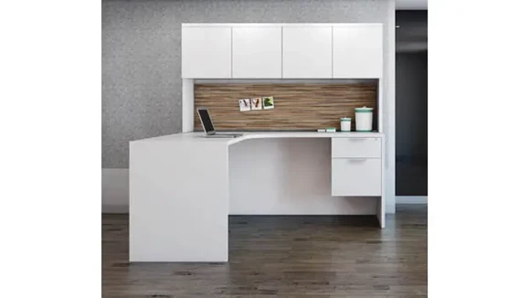 L-Desk Unit 66in W x 66in D with 1 Pedestal and Hutch