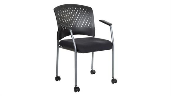 Plastic Vent Back Guest Chair with Arms, Casters and Enhanced Fabric Seat