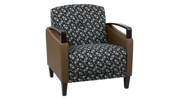 Arm Chair with Espresso Wood Accents in Premium Fabrics or Two-Tone Fabric