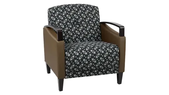 Arm Chair with Espresso Wood Accents in Premium Fabrics or Two-Tone Fabric