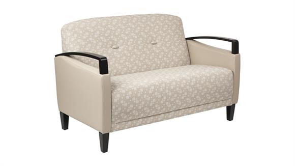 Loveseat with Espresso Wood Accents in Premium Fabrics or Two-Tone Fabric