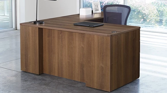 L-Desk 66in W x 78in D with 2 Pedestals