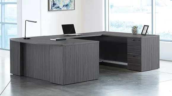 Bow-Front U-Desk 71in W x 112in D with 2 Pedestals
