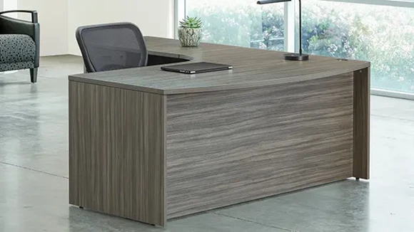 Bow-Front L-Desk 71in W x 83in D with 2 Pedestals