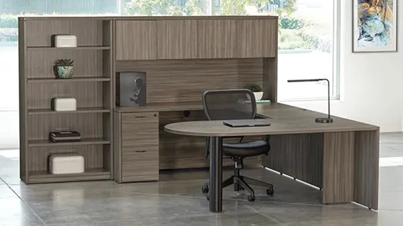 U-Desk 107in W x 108in D with Hutch and 1 Pedestal