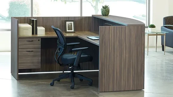 L-Desk Reception Desk 71in W x 77in D with 2 Pedestals
