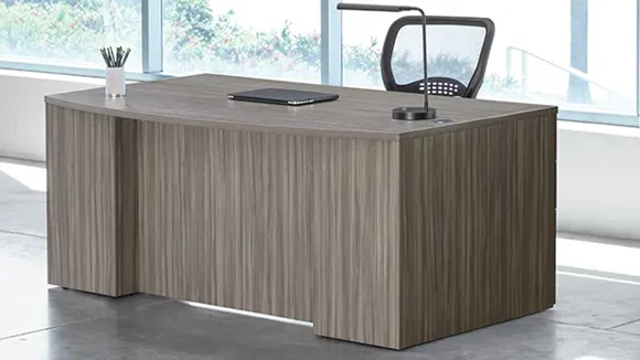 Bow-Front Desk 71in W x 40in D with 2 Pedestals
