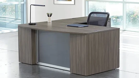 Bow-Front L-Desk 71in W x 88in D with 2 Pedestals