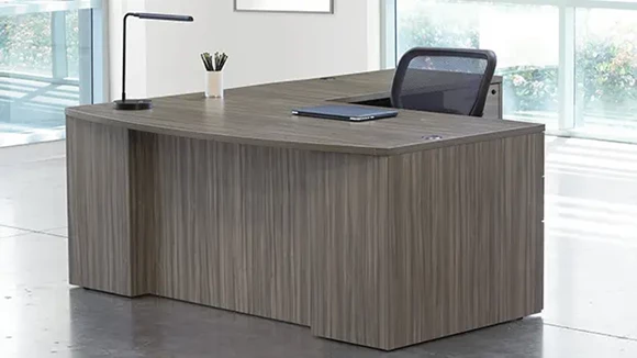 Bow-Front L-Desk 71in W x 88in D with 2 Pedestals
