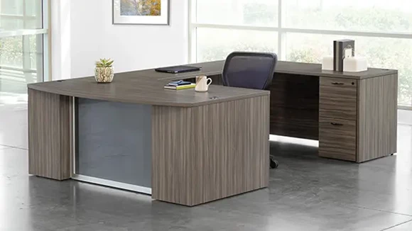 Bow-Front U-Desk 71in W x 112in D with 2 Pedestals