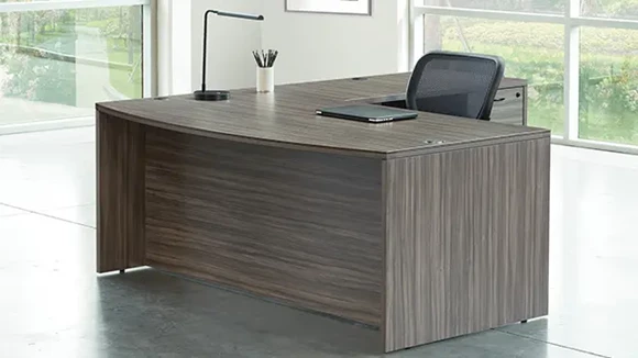 Bow-Front L-Desk 71in W x 89in D with 2 Pedestals