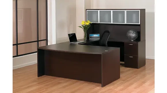 Bow-Front U-Desk 72in W x 113in D with Hutch and 2 Pedestals