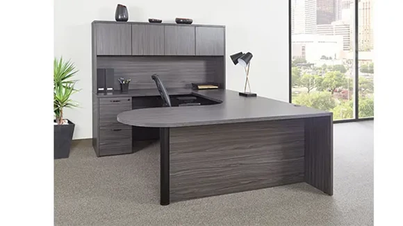 72in x 101in Bullet Extended Corner U-Desk with Wood Door Hutch