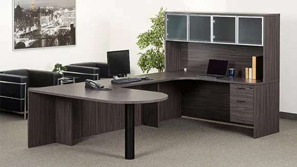 Credenza and Hutch Wood Laminate Locking Storage