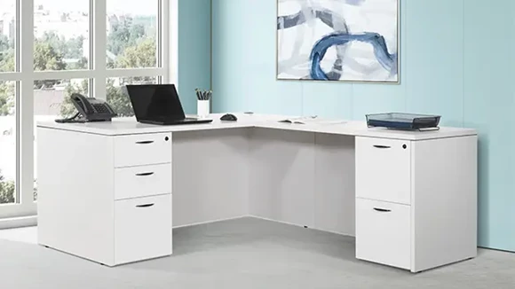 L-Desk 72in W x 84in D with 2 Pedestals