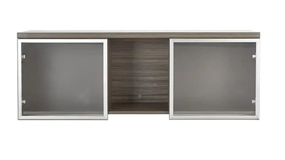 Desk Hutch 48in W x 15in D x 17in H with 2 Glass Doors