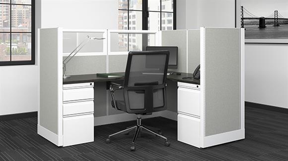 53in H L-Shape Cubicle with Glass and Fabric Panels - Powered