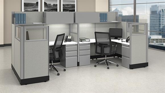 53in H 2-Person Cubicle with Glass and Fabric Panels and Overheads - Unpowered