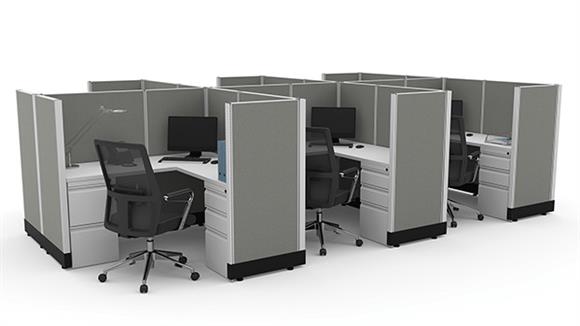 53in H 6-Person Double Ped and Fabric Panel Cubicles - Unpowered