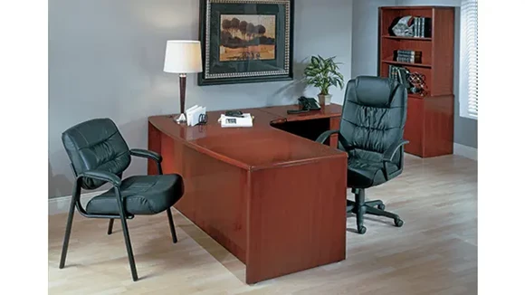 72in x 84in Double Pedestal Bow Front Wood Veneer Curve Corner L-Desk