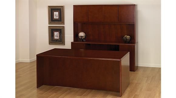 Wood Veneer Office Suite with Bow Front Desk, Credenza and Hutch