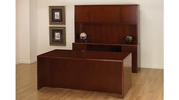 Wood Veneer Office Suite with Bow Front Desk, Credenza and Hutch