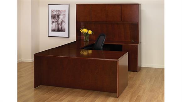 72in x 107in Double Pedestal Bow Front Wood Veneer U-Desk with Hutch
