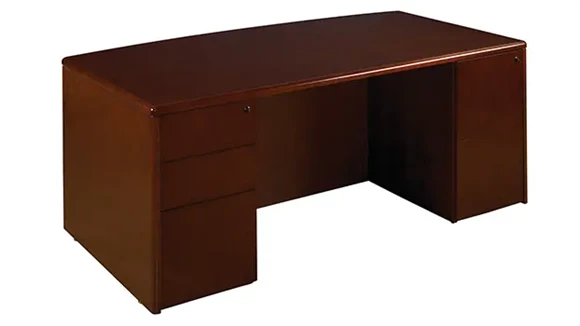72in x 39in Double Pedestal Bow Front Wood Veneer Desk