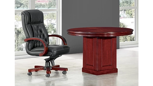 48in Round Wood Veneer Conference Table with Square Base