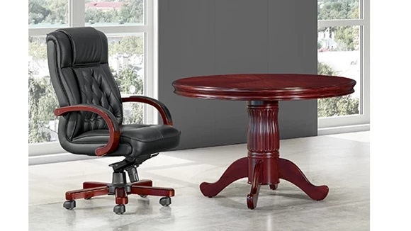48in Round Wood Veneer Conference Table with Queen Anne Base
