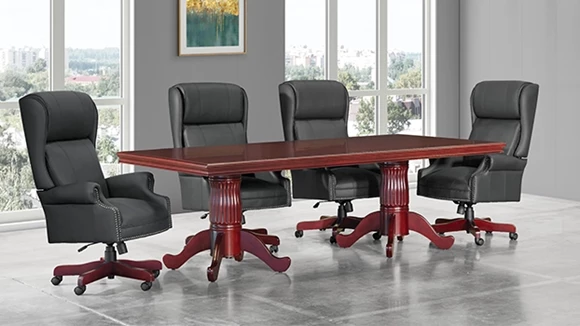 8ft Wood Veneer Conference Table with Queen Anne Base