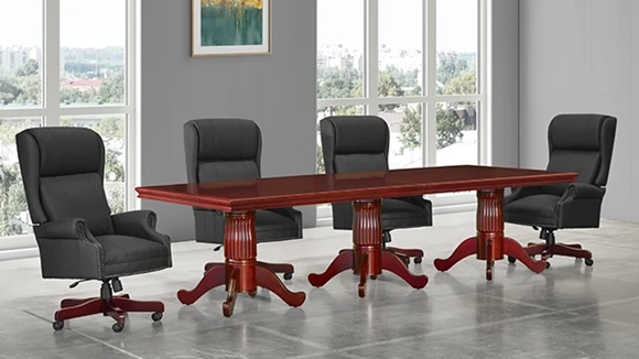 10ft Wood Veneer Conference Table with Queen Anne Base
