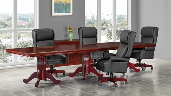 12ft Wood Veneer Conference Table with Queen Anne Base